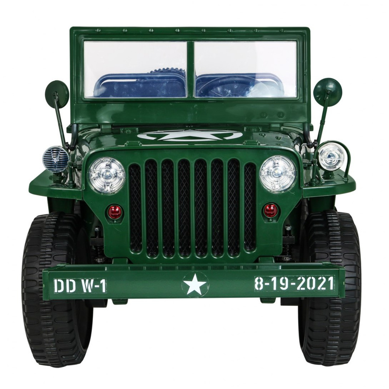 Retro Military 4x4 kolmekordne elektriauto lastele, roheline