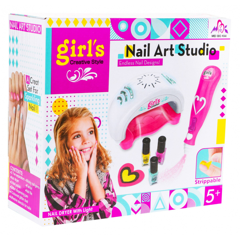 Nail Art Studio maniküürikomplekt koos kuivati ja glitterpihustiga