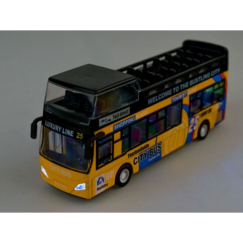 Metallist kahekorruseline buss Die Cast, kollane