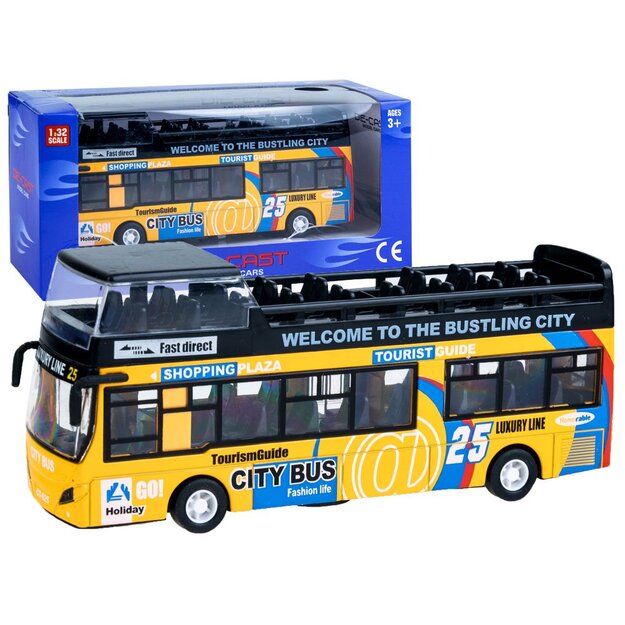 Metallist kahekorruseline buss Die Cast, kollane