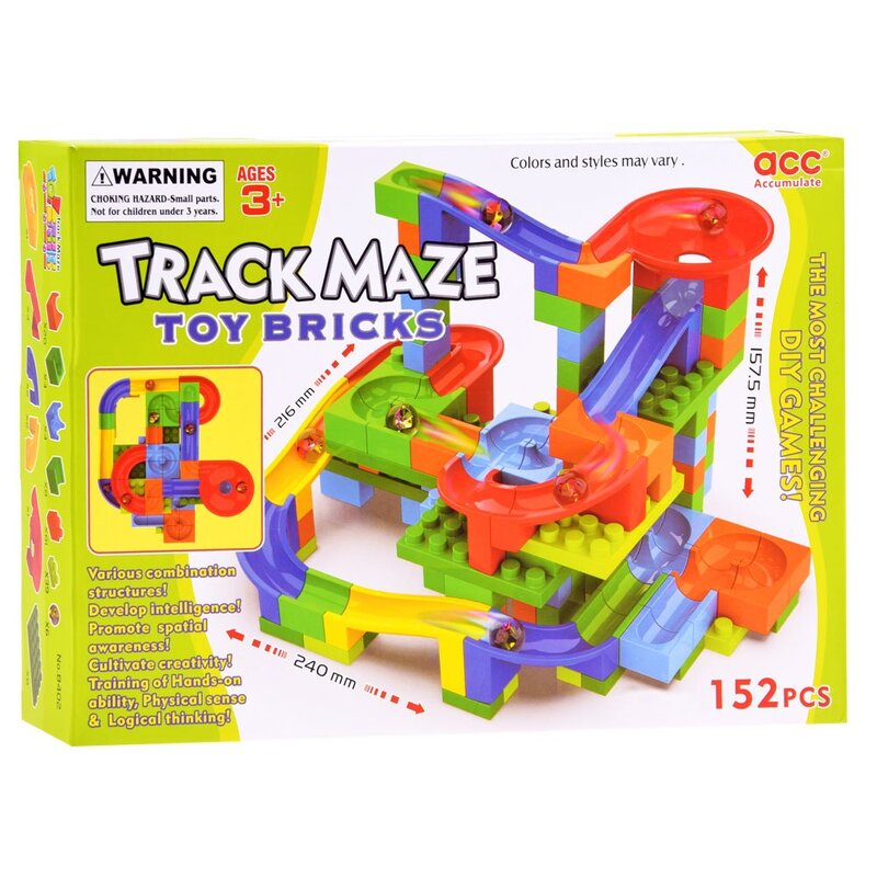 Värvilised klotsid Track Maze Toy Bricks, 152 detaili