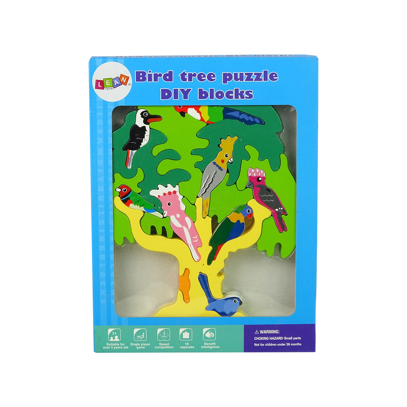 Puidust puzzle - Puu koos papagoidega