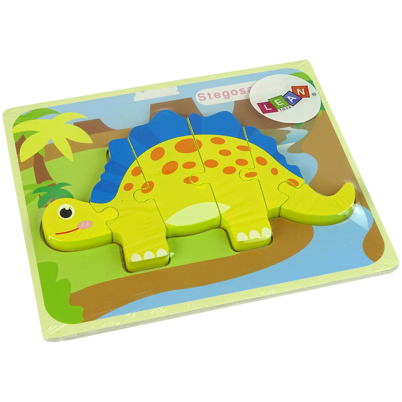 Puidust puzzle, kollane stegosaurus dinosaurus