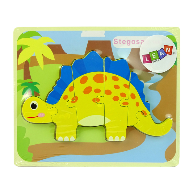 Puidust puzzle, kollane stegosaurus dinosaurus